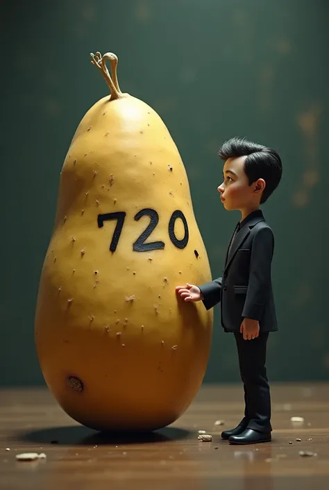 A potato with the inscription 720 was met by a man named baz