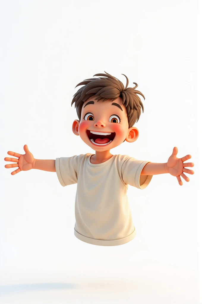 Boy extending his arms cheerfully (completely white background) 