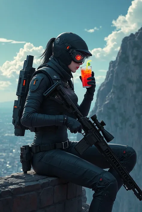 Anime Gun the sniper drinks juice