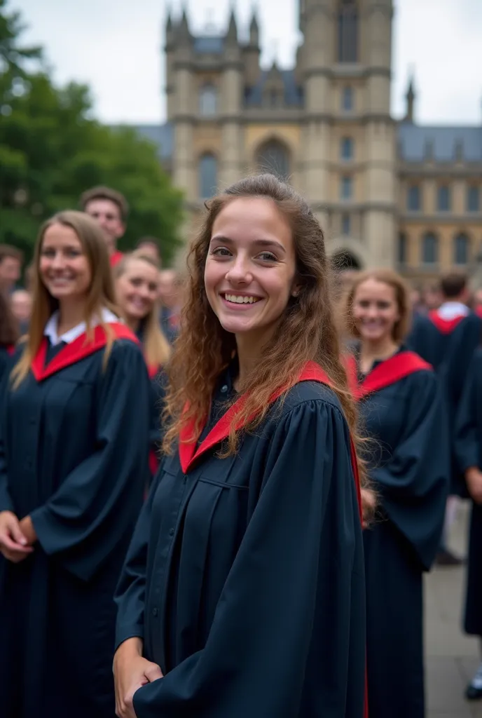 An idea for a photo

Description: Photo of a group of students in robes, standing in front of a university or other iconic place. One of the students looking at the camera,  smiles happily , . The rest of the students also look happy and confident. This im...