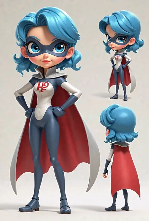  spawn a 2D game character on a Disney Pixar model.  The doll's color palette will be gray ,  blue,  White and red .  The doll will have a cape and mask , Like a hero ,  you'll have  "H2".  on your clothes to make this doll in various front positions ,  on...