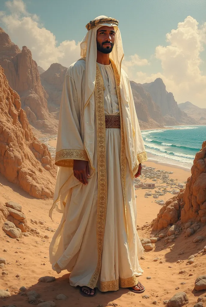 I want this painting inspired by the Omani environment and traditional Omani clothes