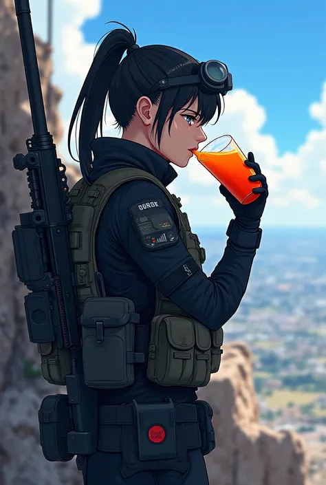 Anime the sniper drinks juice
