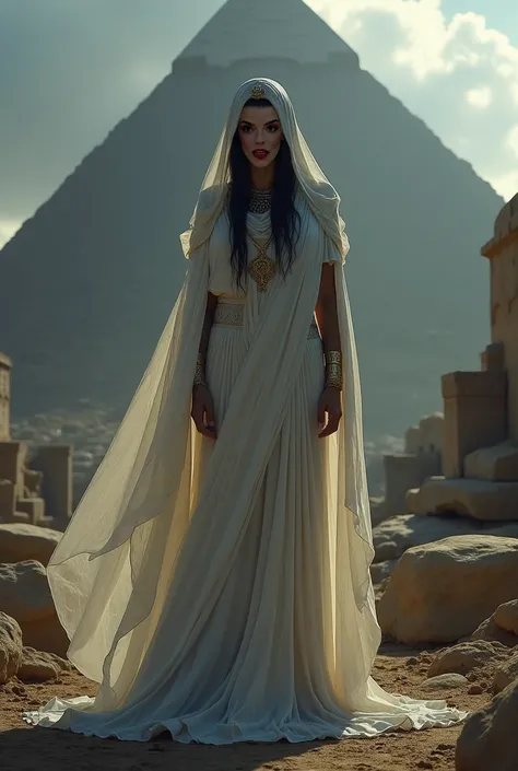 İsis, 4k, dark ambient, white clothe, realistic, photorealism, pyramids