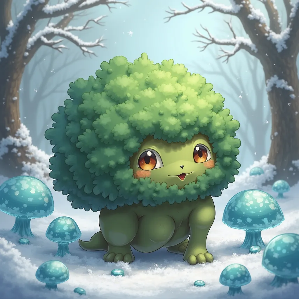 make me a bush with small eyes and no legs with ice mushrooms and it's a pokemon