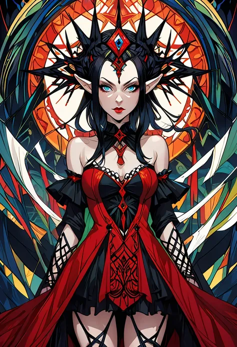 Dana Ham symmetric tarot card concept art (Very provocative)+ elf queen costume, Lovecraft&#39;s Madness Theme, Lee Bursten, Tarot 512, 8k, high detail, complicated