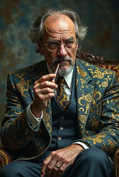 Walter White smokes a pipe in a suit designed after another batch of meth