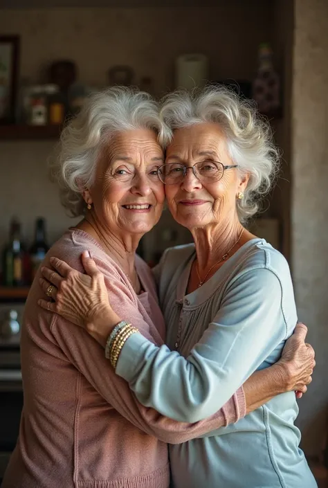 Photo of two grandmothers hugging each other