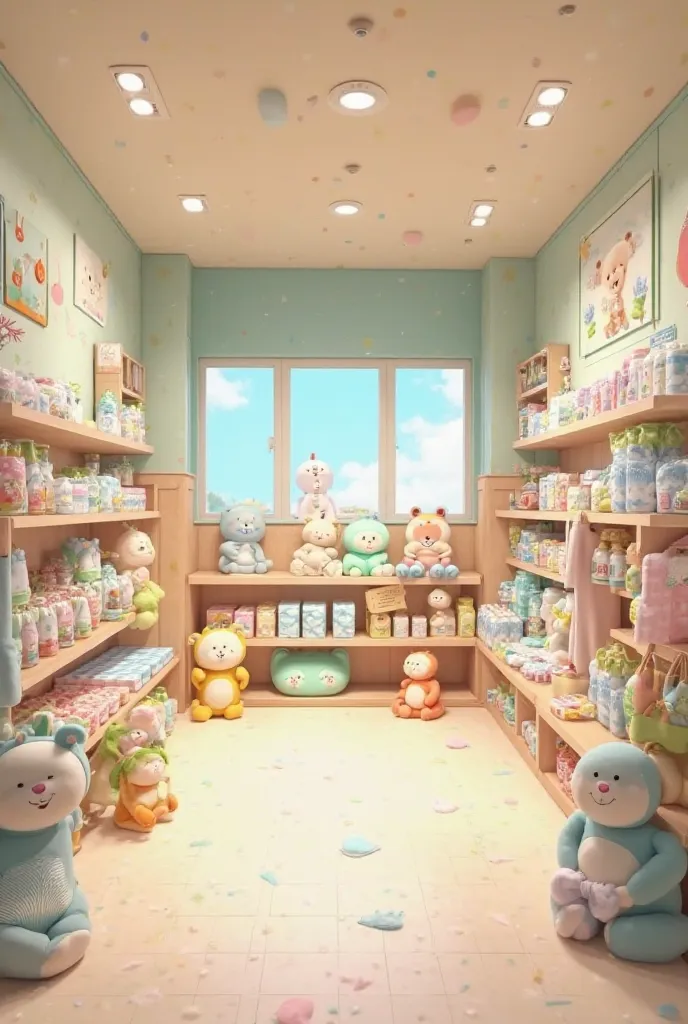 The overall perspective of the interior design of the baby diaper and baby shop