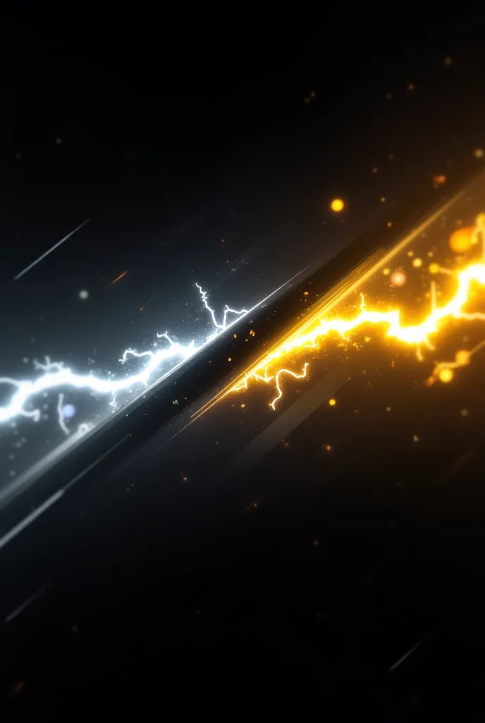 A high-energy gaming banner with a dark, intense background featuring abstract motion blur effects in black, white, and yellow tones. A sleek, semi-transparent black strip runs across the center, embedded with electric lightning effects—one side glowing in...