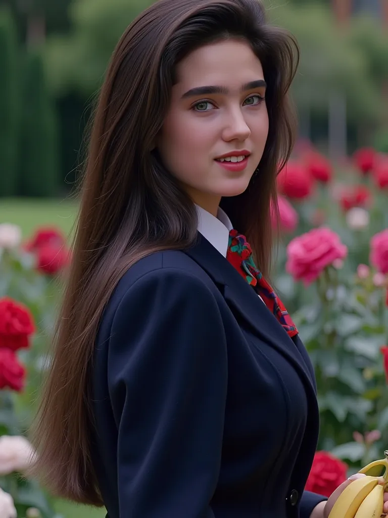   masterpiece,      Top Quality,    Beautiful girl similar to Jennifer Connelly in her s ,    Photo from the side, She is turning to the side, profile, her body is reflected in the movie-like lighting   , 8k,        Wide-angle photography       ,      shin...