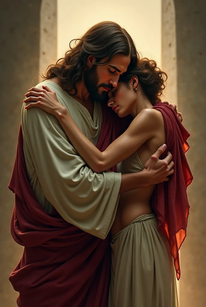 Jesus hugs the weak 