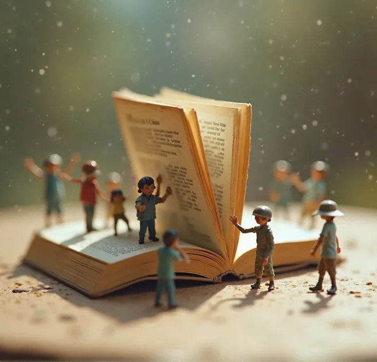 "A stop-motion animation concept where tiny figurines discover a book and try to open it. The animation includes scenes where they push the pages, climb the book spine, and finally stand in amazement as the book opens, revealing the cover. The final frame ...