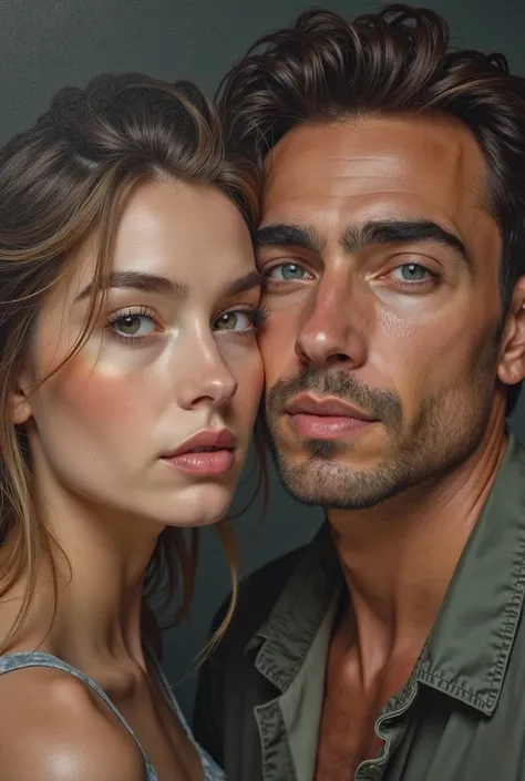 arafed image of a man and a woman with painted eyebrows, a photorealistic painting by Alexander Kucharsky, trending on Artstation, photorealism, wlop and andrei riabovitchev, ultra realistic digital painting, photorealism art, ultra realistic oil painting,...