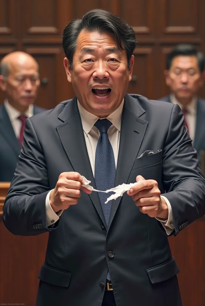 Also, Lee Jae-myung, the leader of the Democratic Party, comes out tearing a piece of paper