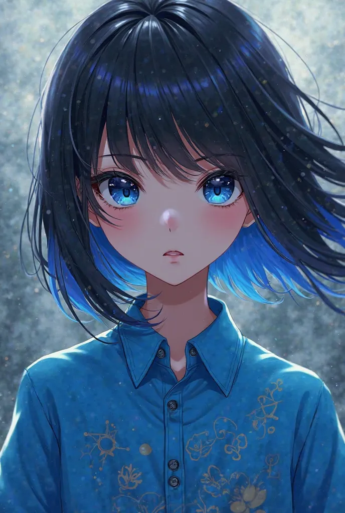 I want my character ombre anime black hair in a blue anime shirt 