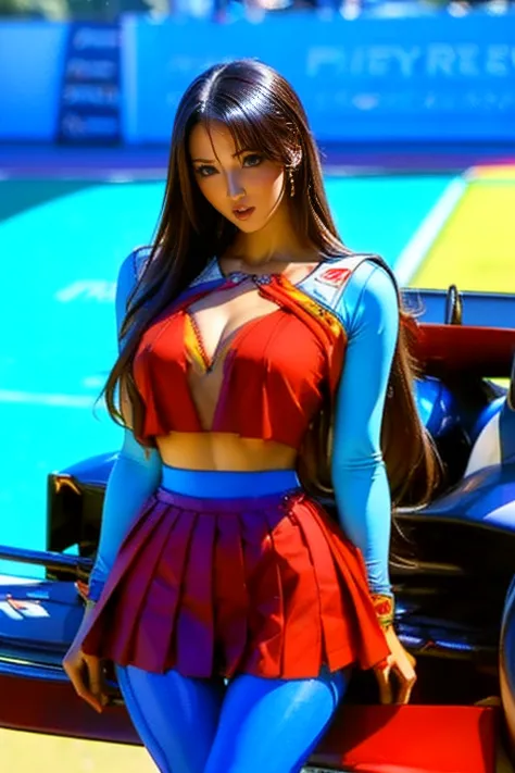  ( masterpiece), ( MotoGP Racing Girls ), ( eyeliner:0.5),(:0.5),  black hair, With a faint smile, beautiful delicate girl, very elaborate eyes and face , beautiful繊細な目, , ((Event List)), ( MotoGP track background  ), ( Top Quality , portai  , reality,  or...