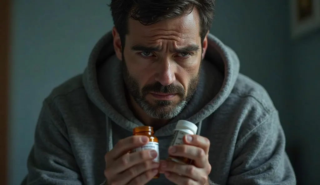 WORRIED MAN HOLDING MEDICINE