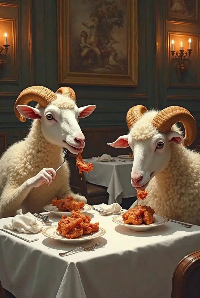 Sheep eating pork ears at a restaurant 