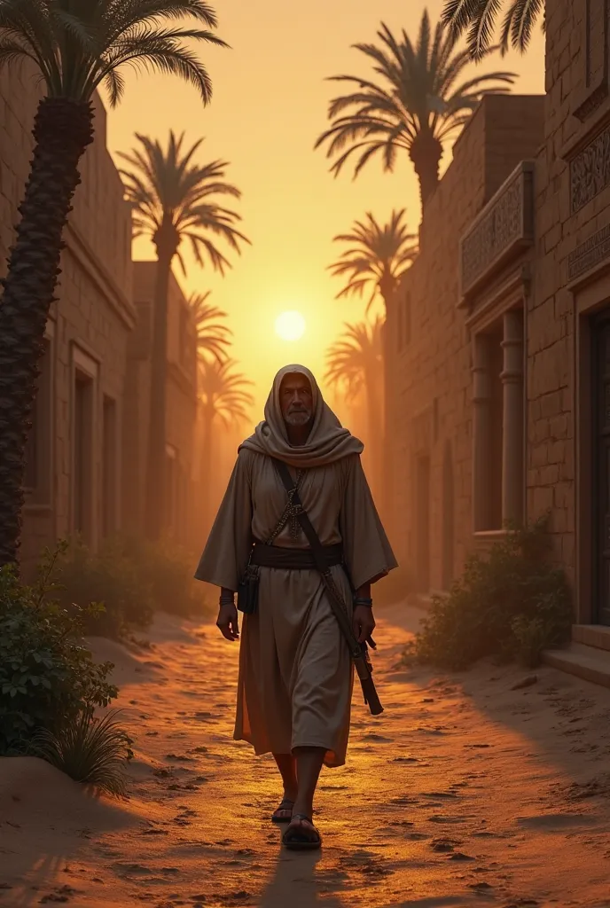 Imagine you are an Egyptian in 600 BC and you are walking home (it is getting dark outside (evening))