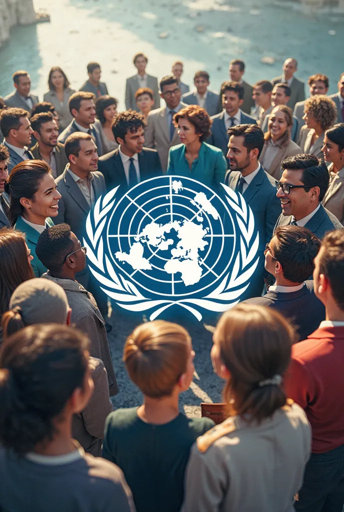 Create the UN logo with people around
