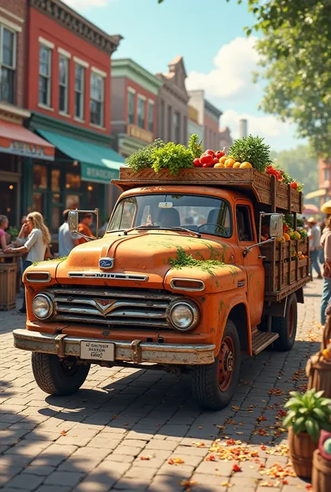 A Ford 350 truck that sells vegetables