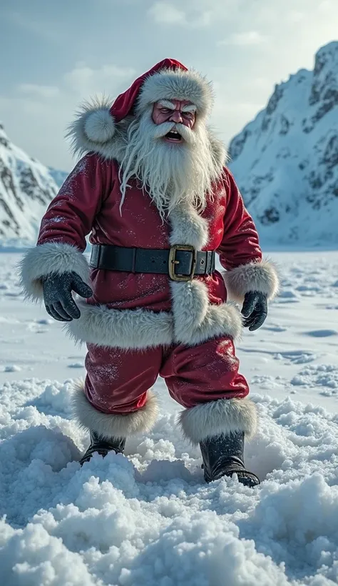 Angry Santa detail on an icy beach in Antarctica,  quality,  very detailed, 