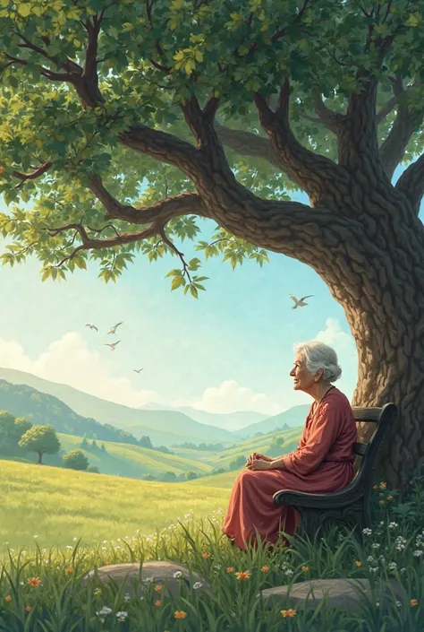 Grandma sitting under a tree