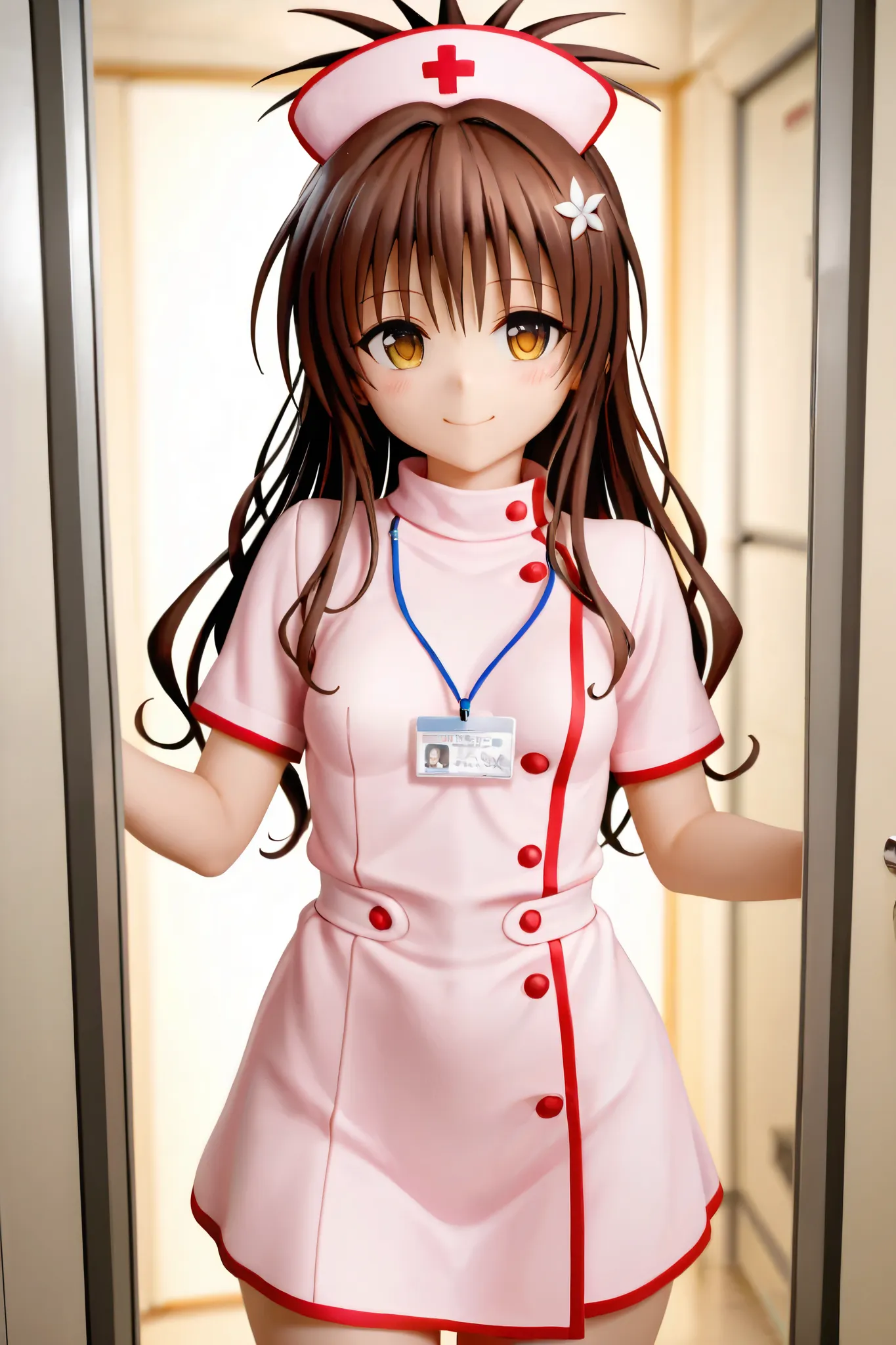 NSFW,masterpiece,Best Quality,Hi-Res,very detailed,Yuuki Mikan\(ToLOVEru), Hair、long hair、yellow eyes、hair ornaments close to the garden、Hair ties,nurse clothes,Nurse,hospital, Examination Room