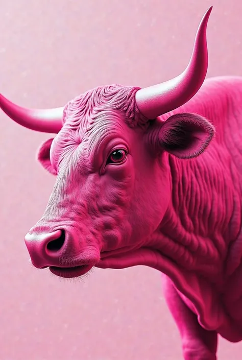 Pink bull's face sideways 