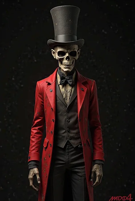 Fallout Ghoul with Top hat, red jacket, black background