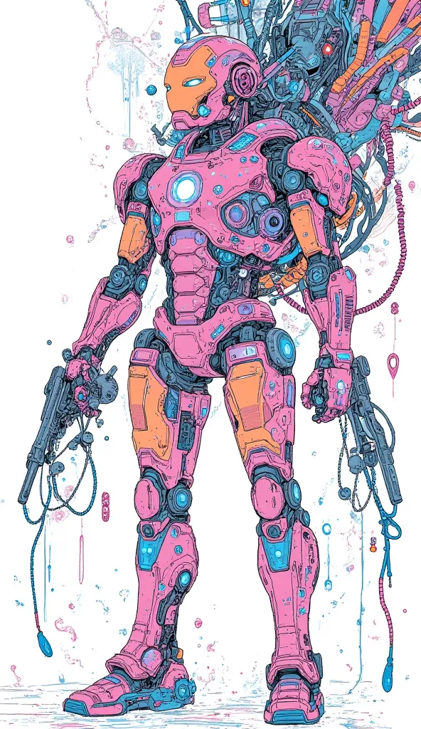 mecha art、ultra detailed、pastel art、background is stark white、on3pi3c3styl3、ground、pastel collar、Marvel、 hero 、Iron Man、(ironman:1.8)