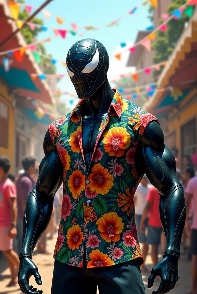 Venom without the tentacles, And with a flowery shirt at Carnival in Brazil 