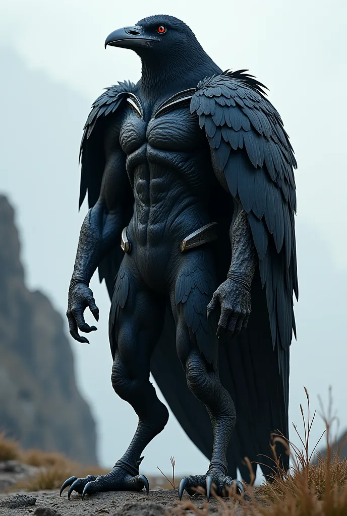 A human raven soldier, no hands, only wings