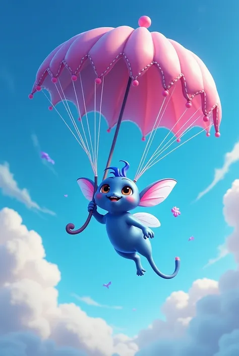 From the fortnite game a blue little sprite hanging from an umbrella 