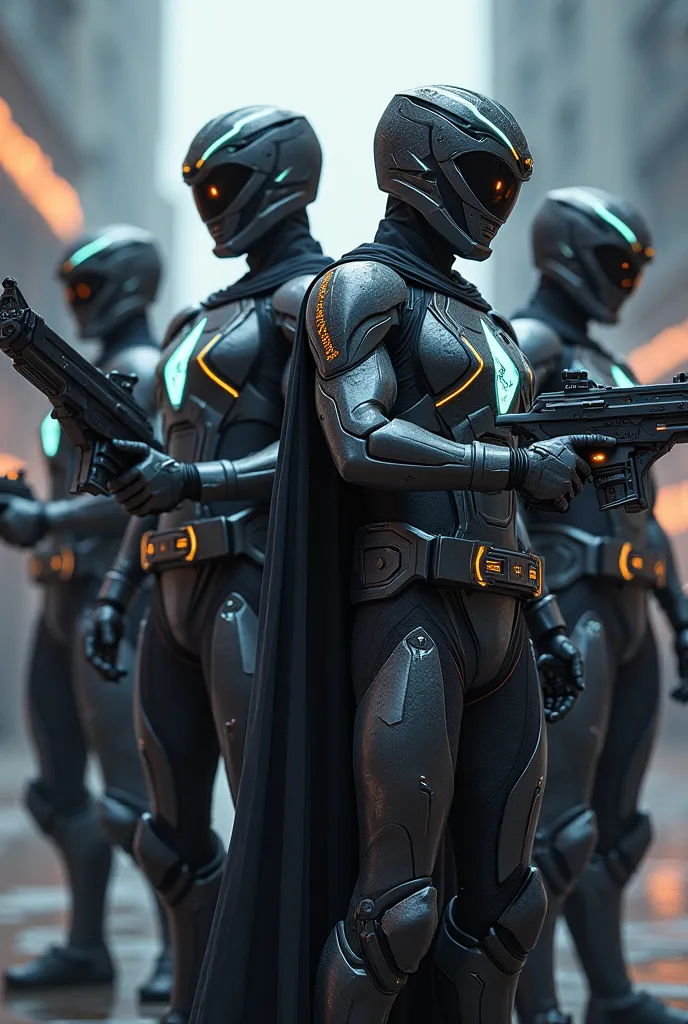 Power rangers wearing a dark  gray with neon light holding a plasma assault rifle on which written you can do this wallpaper,  armor,   cape,  holding plasma  energy asault rifle,  full body,  slivers  armor 