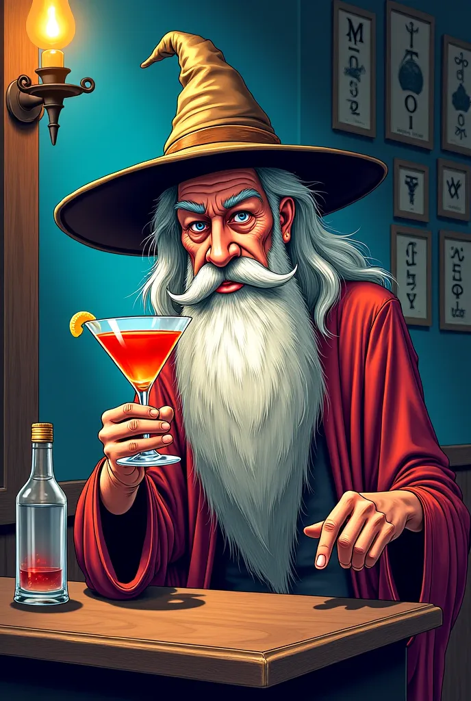 Create Gandalf and cocktail comic drawing
