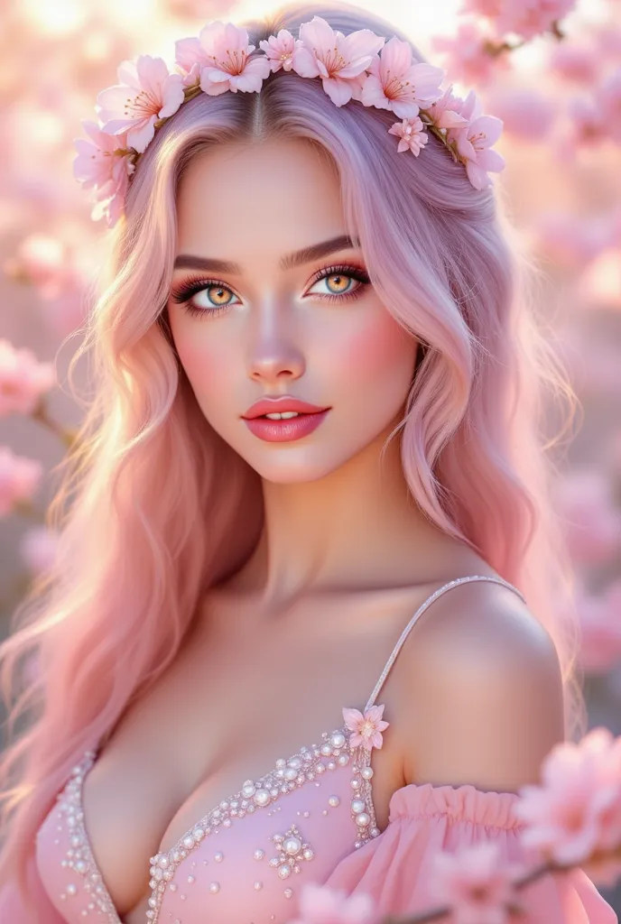 pinkfluxproultrafantasia, ((masterpiece, best quality)), a very beautiful portrait of a high-quality digital artwork in the style of pinkdarkcanvas,
a radiant pretty russian woman with soft, peach-toned skin and large, pastel pink eyes that sparkle like ro...