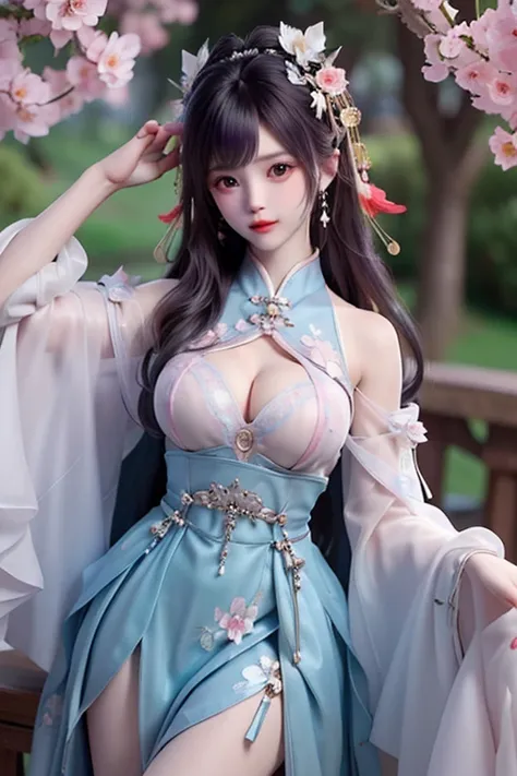 (8k, RAW photo:1.2), best quality, ultra high res,dramatic angle,(fluttered detailed color splashs), (illustration),(((1 girl))),(long hair),(rain:0.9), (Headdress:1.4),There is an ancient palace beside the girl,Hanfu,(Key Points),Color ink painting,(Splas...