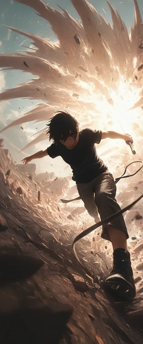 masterpiece, t-shirt,  incredible quality,   perspective, dynamic pose, dynamic Dutch angle, a ,sword combat 