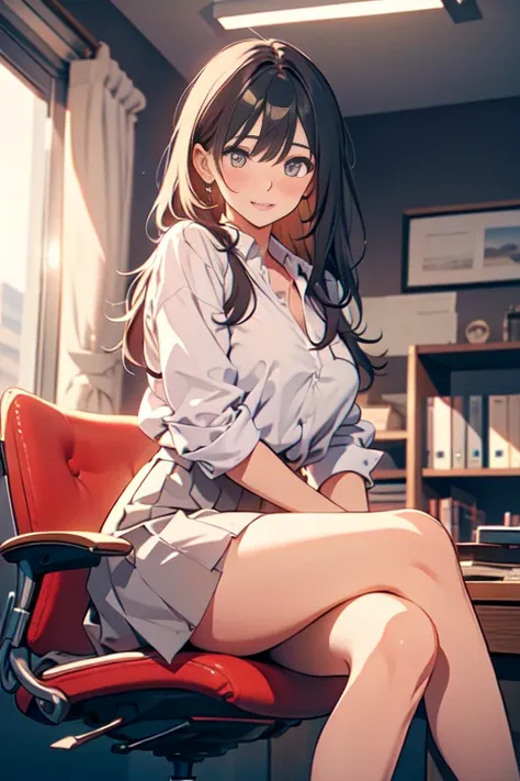   black hair.  dark eyes. long hair gathered together.
1 Cute Wife, Long Saggy Breasts Blush, shiny skin
I'm looking in this direction with a smile. open lip. Breathe.  my eyes are moist .
Grey Women's Suit, white blouse. gray long tight skirt. light brown...