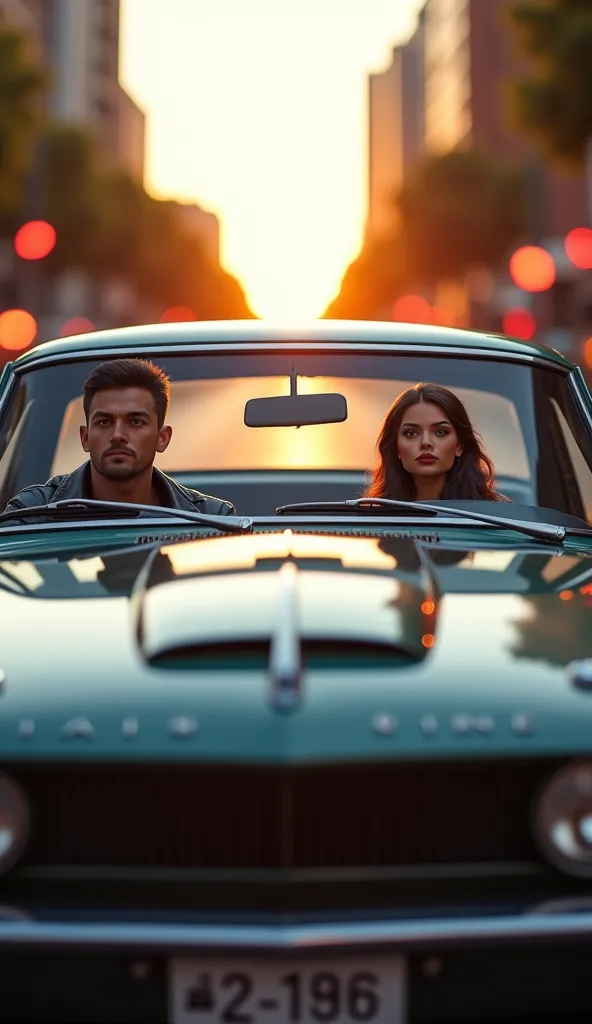 Style: Photorealistic, cinematic lighting, high detail, 8k resolution
Composition: Front view of a standard car, car centered in the frame, sharp focus on the car with a slight bokeh effect for background depth
Subjects: Two people inside the car - a man d...