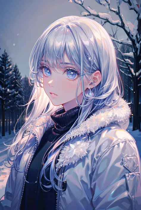 Single, long hair, High Resolution, Best Quality, white hair, Character map, red eye,  Character Design, Sad for men,Handsome  ,High Cold,winter