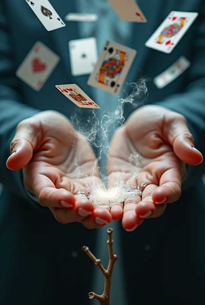 The male hand and Onpalito didn't show up, Put your hands outstretched forward, with cards coming out of the stick next to the wrist and in the male hands