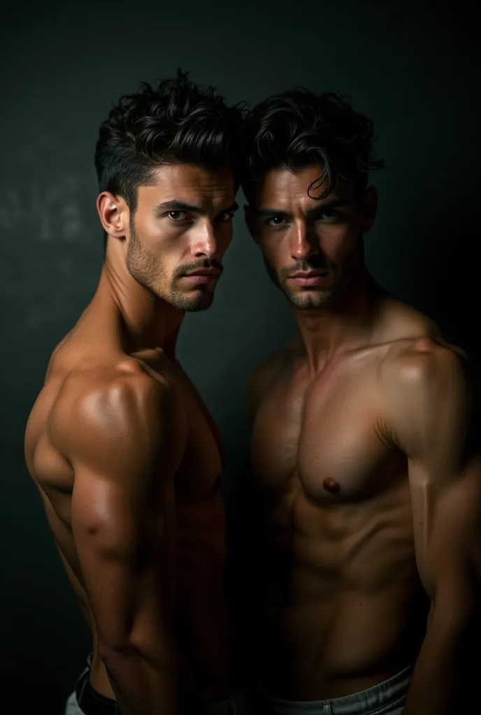 Two hot male model with dark desire in a dark background