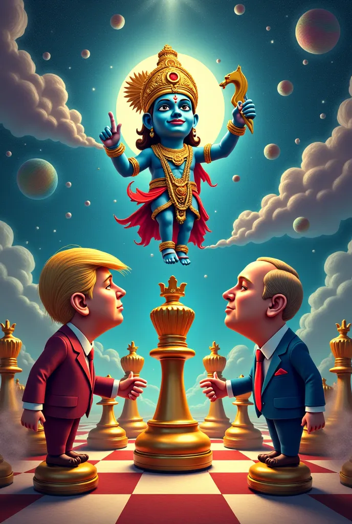 Trump ,Zelensly and Putin are playing the chess. Whereas both of them are small piece of chess that lord krishna is playing. 