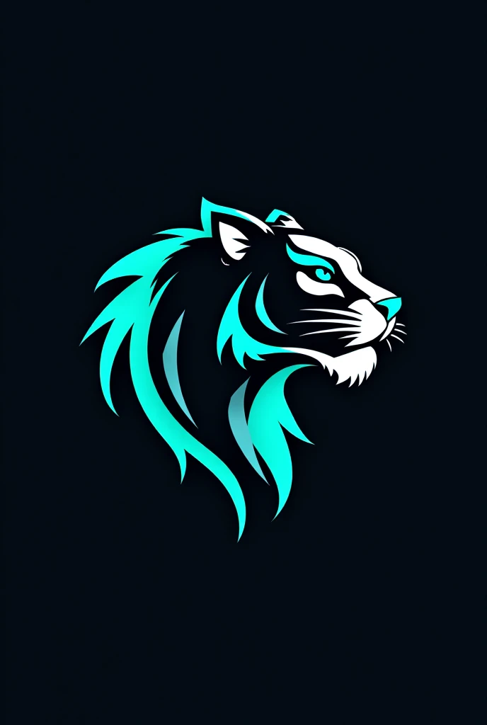 "It generates an image of a logo design.  The logo features a stylized tiger or panther head, with a tribal or artistic style. The tiger is in profile,  looking to the right.  The design is mainly in black and white, with accents of a vibrant turquoise blu...