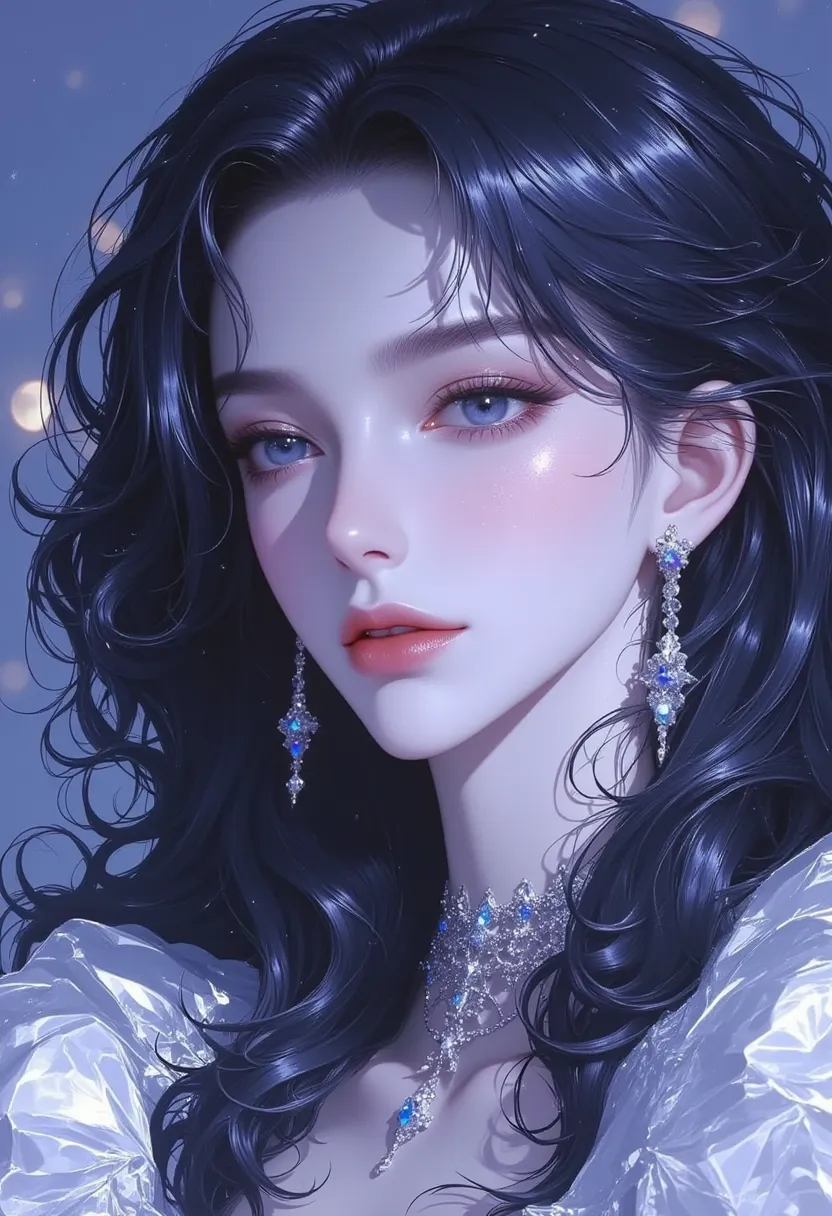 impasto, cool manga style, high quality, extremely detailed, extremely delicate line, amazing color, masterpiece, 1 woman, lean, fit, beautiful black hair, sharp eyes, lower-sanpaku eyes, slightly parted lips, handsome, fashionable clothes, lying on the st...