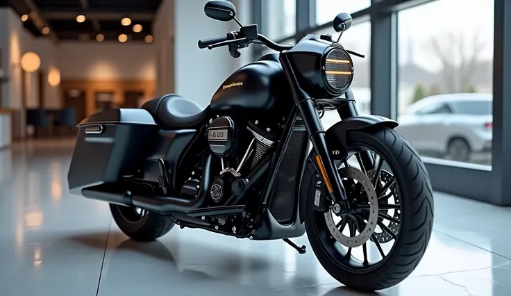  2025 ( Harley-Davidson Electra Glide) in (black )colour standing in showroom The Front View