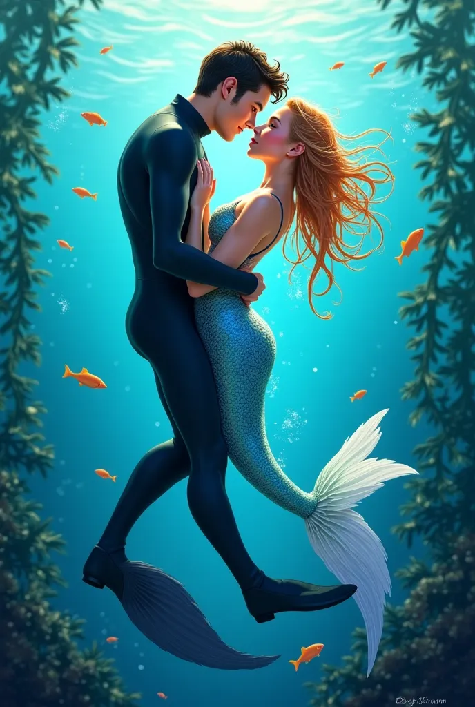 Diver kiss mermaid illustrator 